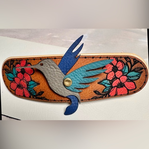 Handmade by me Leather Turtle or Hummingbird Hair Clip NEW made to order - Picture 2 of 14